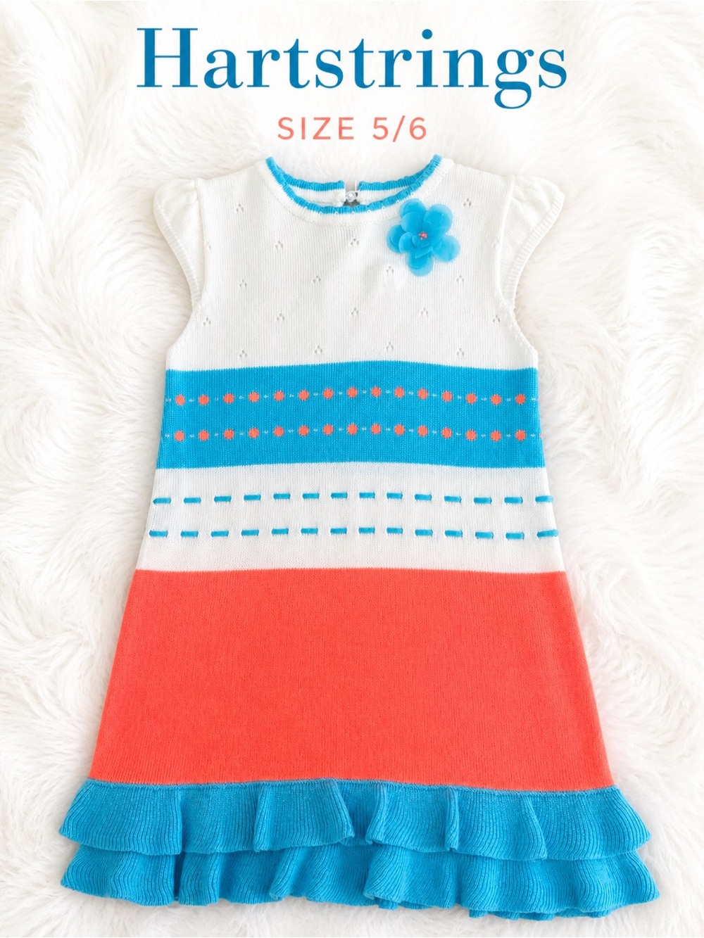 Hartstrings Girls Dress Size 5/6 Knit Colorblock Floral Like New